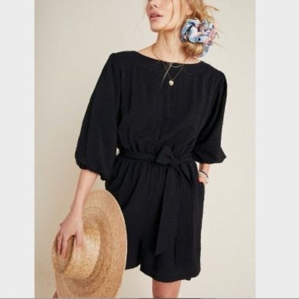 Anthropologie Francesca Balloon Sleeve Romper Black S MSRP $128‎